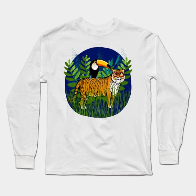 The Tiger and The Toucan Long Sleeve T-Shirt by KilkennyCat Art